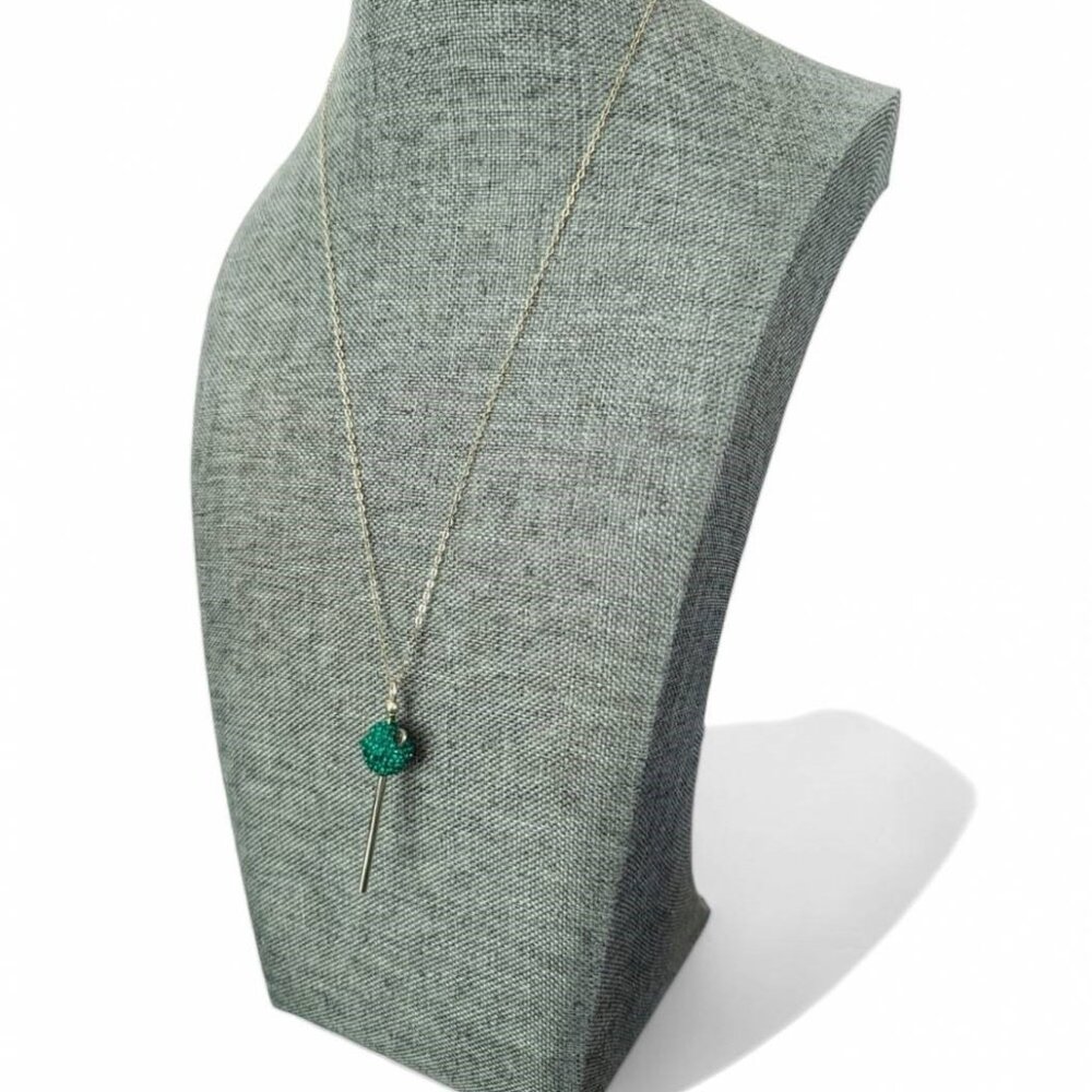 Vintage .925 Sterling Silver 18" Necklace With Teal Crystal 'Lollypop' Pendant